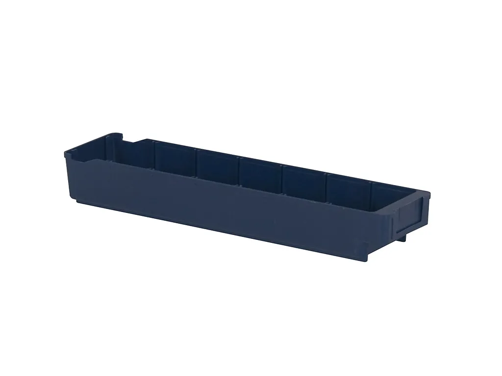 Onderdelenbak 400x94x80 mm (2,4L). Smalle magazijnbak met max. 7 vakken. Ideaal voor kleingoed in schappen. Direct uit voorraad leverbaar.